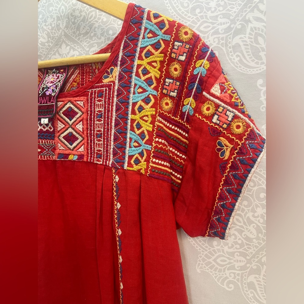 Johnny Was Red Embroidered Linen Dress/Tunic, Women’s Small; Beach Boho Beauty! - Picture 14 of 17
